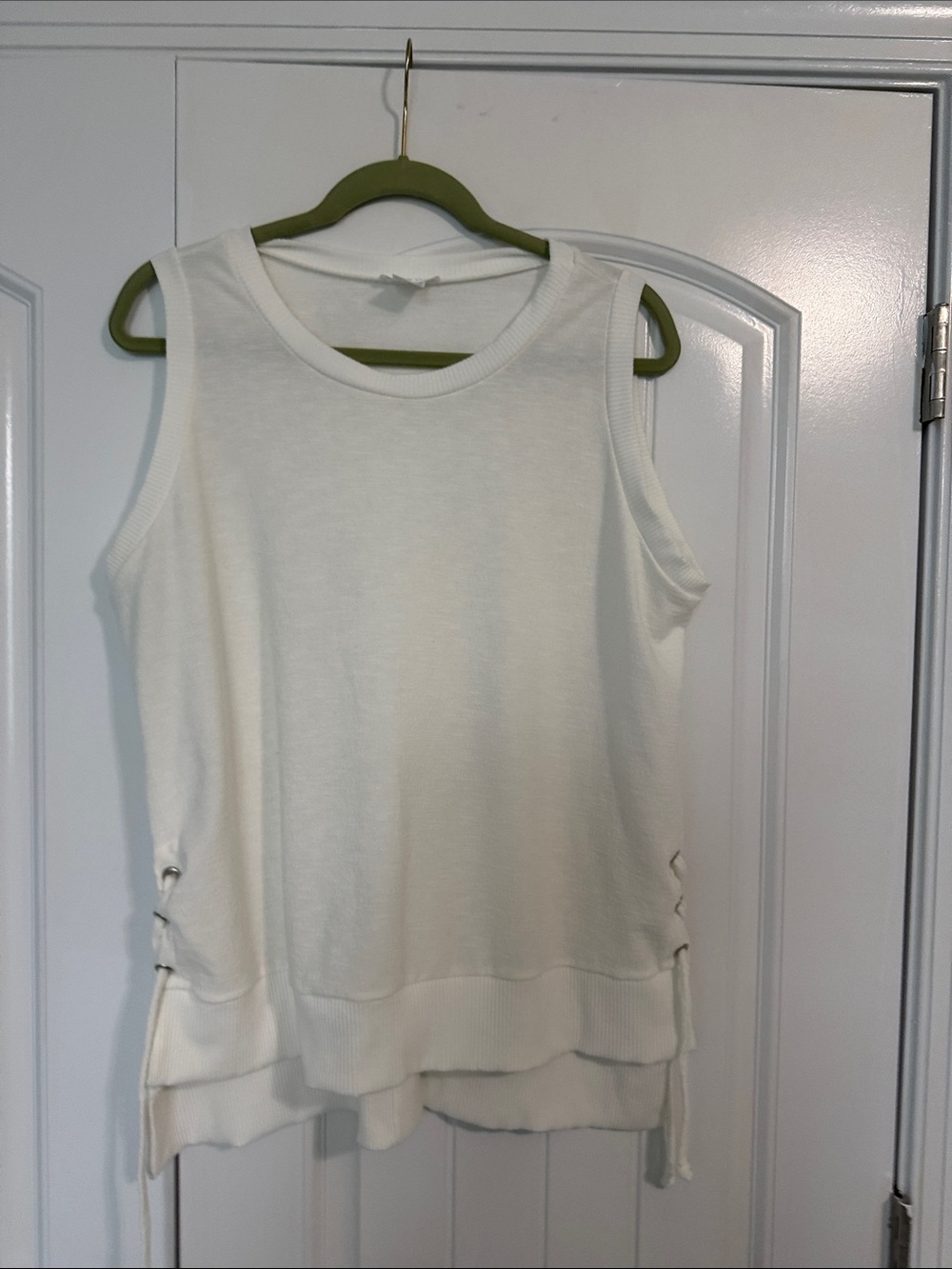 Sleeveless White Knit Side-Tie Tank Top
